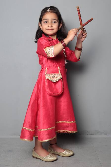 Buy Maaikid Red Chanderi, Cotton Embroidery Dress Online at Aza Fashions Buy_Maaikid_Red Chanderi, Cotton Embroidery Dress _Online_at_Aza_Fashions