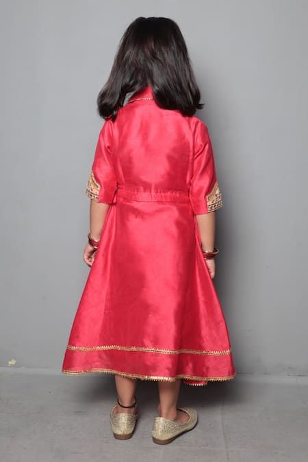 Shop Maaikid Red Chanderi, Cotton Embroidery Dress at Aza Fashions Shop_Maaikid_Red Chanderi, Cotton Embroidery Dress _at_Aza_Fashions