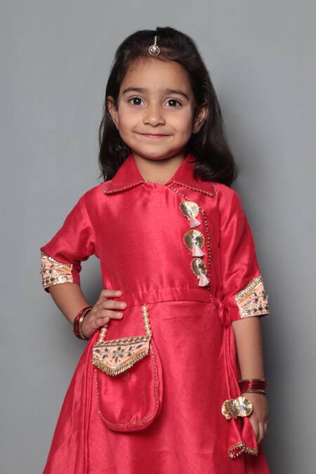 Maaikid Red Chanderi, Cotton Embroidery Dress at Aza Fashions Maaikid_Red Chanderi, Cotton Embroidery Dress _at_Aza_Fashions