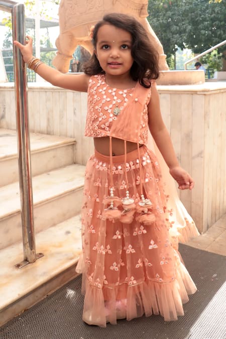 FAYON KIDS presents Blue Velvet Crop Top with Yellow Embroidery Lehenga  exclusively at FEI