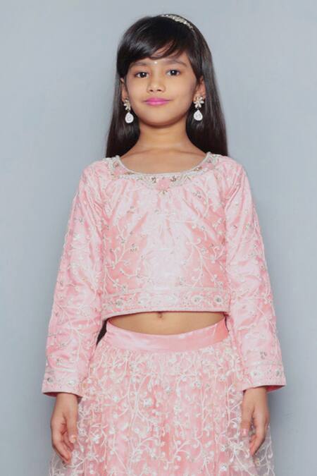 Buy_Maaikid_Pink Net, Silk Tassels, Beads Embroidered Lehenga Set _Online_at_Aza_Fashions