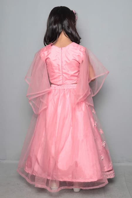 Shop Maaikid Pink Net, Silk Mirrors, Embroidery Lehenga Set at Aza Fashions Shop_Maaikid_Pink Net, Silk Mirrors, Embroidery Lehenga Set _at_Aza_Fashions
