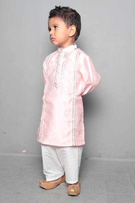 Maaikid Pink Chanderi, Cotton Gota Patti Kurta Set Online at Aza Fashions Maaikid_Pink Chanderi, Cotton Gota Patti Kurta Set _Online_at_Aza_Fashions