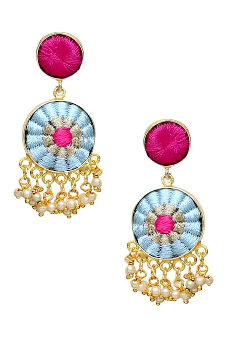 Shop Bauble Bazaar Gold Plated Pearls, Zari Silk Hand Embroidered Layered Choker Set at Aza Fashions Shop_Bauble Bazaar_Gold Plated Pearls, Zari Silk Hand Embroidered Layered Choker Set _at_Aza_Fashions