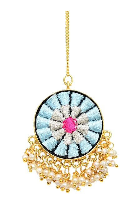 Buy Bauble Bazaar Gold Plated Pearls, Zari Silk Hand Embroidered Layered Choker Set Online at Aza Fashions Buy_Bauble Bazaar_Gold Plated Pearls, Zari Silk Hand Embroidered Layered Choker Set _Online_at_Aza_Fashions