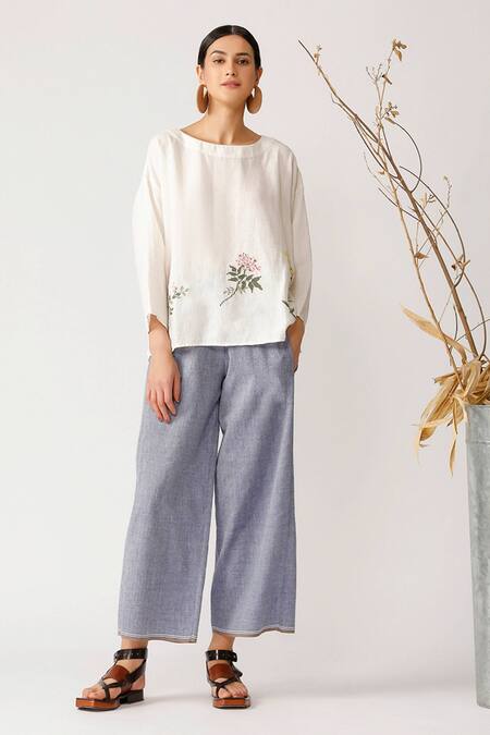 Shop_Payal Pratap_Beige Handloom Cotton Linen Boat Embroidered Top _Online_at_Aza_Fashions