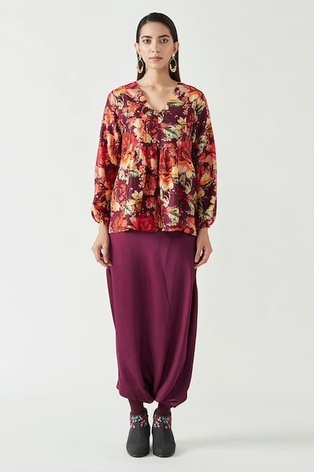 Payal Pratap Multi Color Printed V Neck Tirina Top