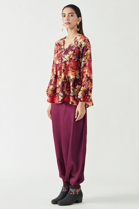 Buy_Payal Pratap_Multi Color Printed V Neck Tirina Top  _Online_at_Aza_Fashions