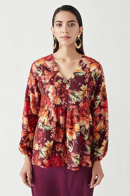 Shop_Payal Pratap_Multi Color Printed V Neck Tirina Top  _Online_at_Aza_Fashions