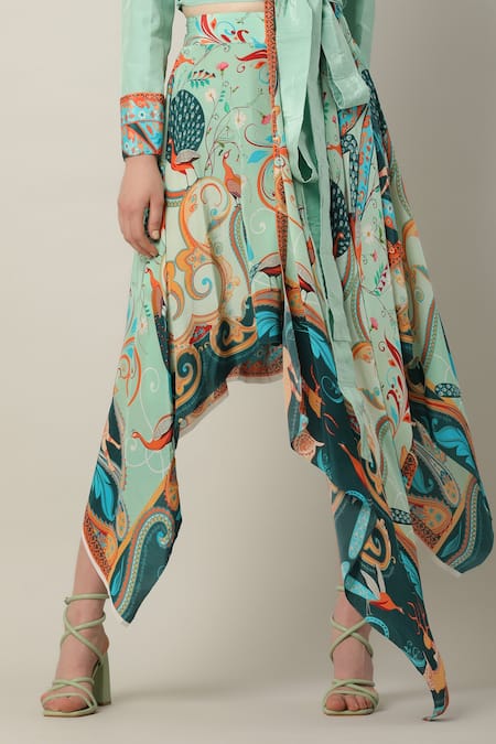 Limerick By Abirr N' Nanki_Multi Color Crepe Kira Printed Asymmetric Skirt _Online_at_Aza_Fashions