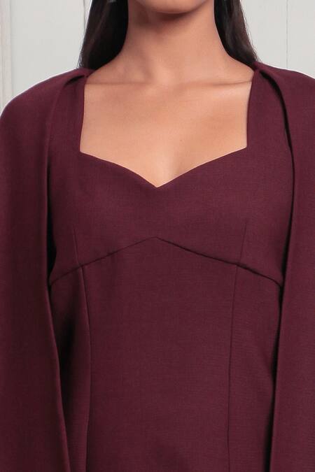 Shop Couché By Anandini Maroon Crepe Sweetheart Neck Plain Mini Dress at Aza Fashions Shop_Couché By Anandini_Maroon Crepe Sweetheart Neck Plain Mini Dress _at_Aza_Fashions