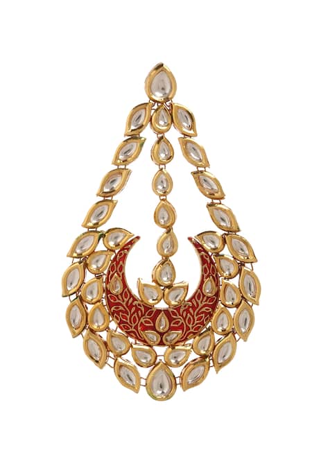 Shop Minaki Red Metallic Thread, Diamonds Geometric Embellished Chandbalis at Aza Fashions Shop_Minaki_Red Metallic Thread, Diamonds Geometric Embellished Chandbalis _at_Aza_Fashions