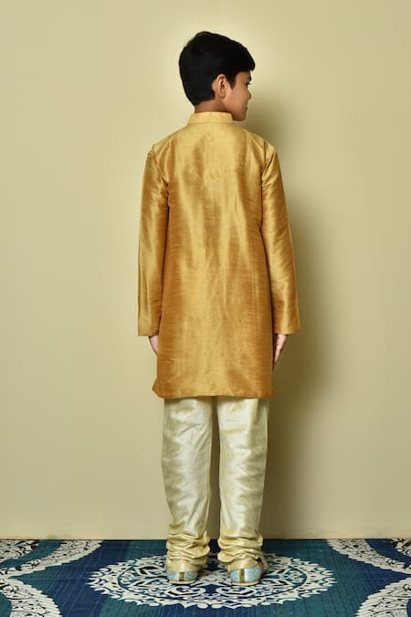 Shop Petite Pomme Brown Silk Solid Half Button Placket Kurta at Aza Fashions Shop_Petite Pomme_Brown Silk Solid Half Button Placket Kurta _at_Aza_Fashions