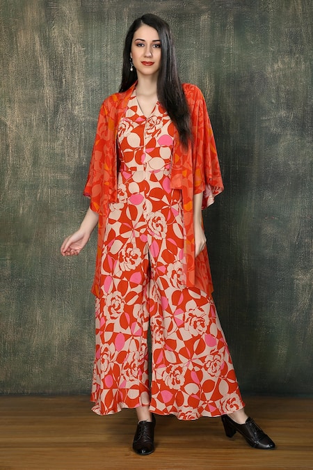 Whimsical By Shica Floral Print Jumpsuit With Jacket 