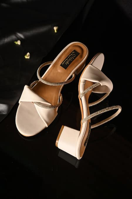 Shop_Miraki_White Embellished Rhinestone Straps Block Heels _at_Aza_Fashions