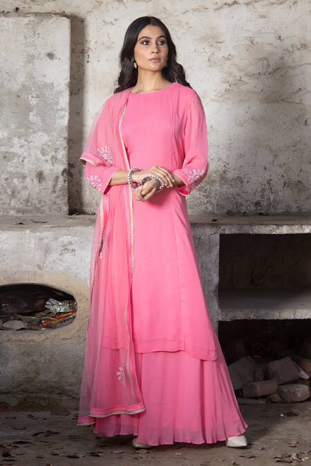 House Of Mithi Kalra Embroidered Pink Kurta Sharara Set 