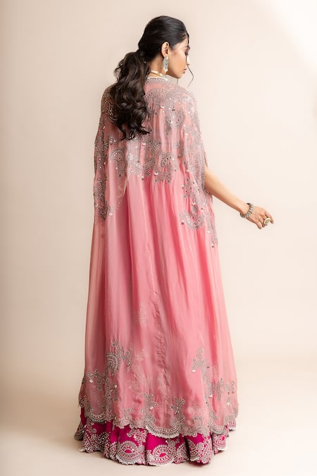 Nupur Kanoi Floral Embroidered Lehenga With Long Cape 