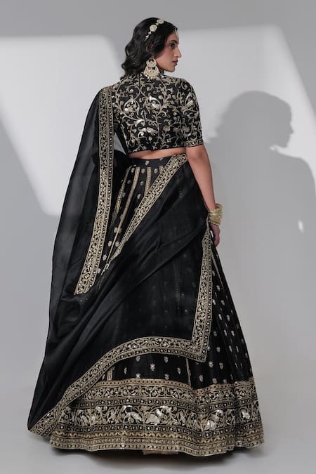 Shop Taisha Black Silk Embroidery Round Neck Forest Jaal Blouse at Aza Fashions Shop_Taisha_Black Silk Embroidery Round Neck Forest Jaal Blouse _at_Aza_Fashions