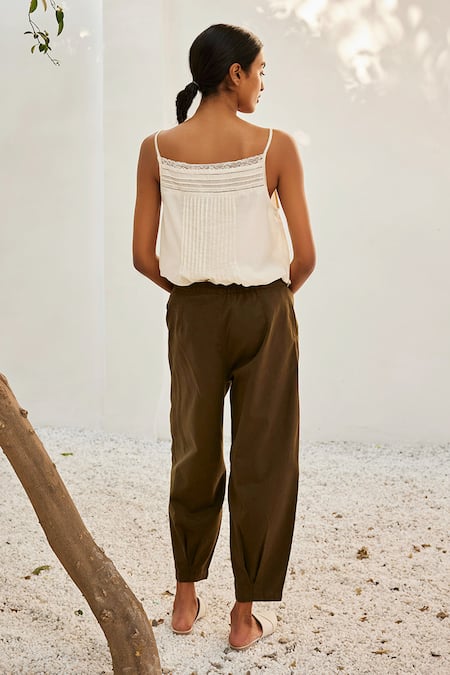 Shop_Kharakapas_Green Twill, Cotton Dreams Solid Trouser _at_Aza_Fashions