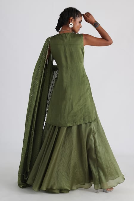 Shop Smriti By Anju Agarwal Green Linen, Satin, Organza, Muslin Beads Embroidered Kurta Flared Sharara Set at Aza Fashions Shop_Smriti By Anju Agarwal_Green Linen, Satin, Organza, Muslin Beads Embroidered Kurta Flared Sharara Set _at_Aza_Fashions