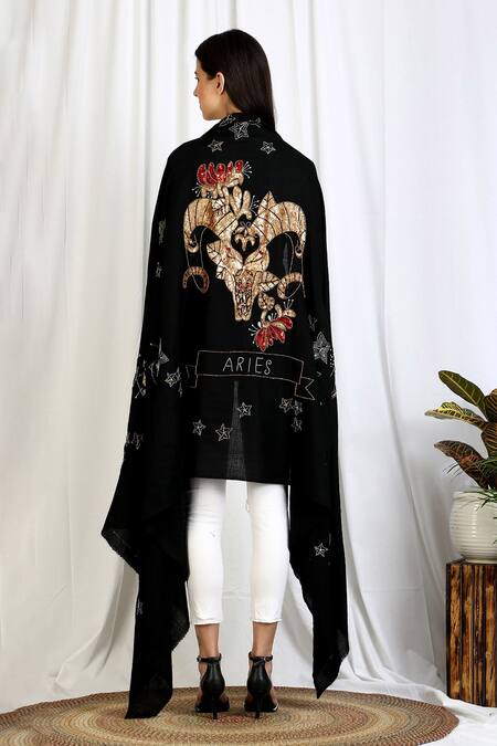 Shop Dusala Black Aries Sequin Pipe Embroidered Shawl at Aza Fashions Shop_Dusala_Black Aries Sequin Pipe Embroidered Shawl_at_Aza_Fashions