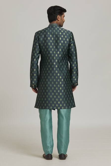 Shop Arihant Rai Sinha Green Brocade, Silk Beads Blossom Pattern Sherwani With Pant at Aza Fashions Shop_Arihant Rai Sinha_Green Brocade, Silk Beads Blossom Pattern Sherwani With Pant_at_Aza_Fashions