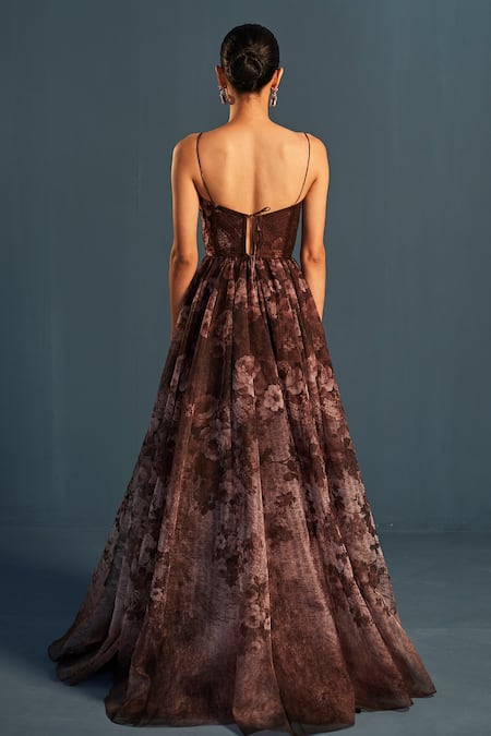 Cedar & Pine Sepia Sequin Embroidered Gown 