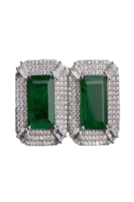 Mozaati Green Stone Edith Embellished Ear Studs  2