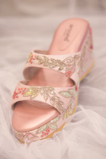 Around Always Pink Venus Embroidered Wedges Online at Aza Fashions Around Always_Pink Venus Embroidered Wedges _Online_at_Aza_Fashions