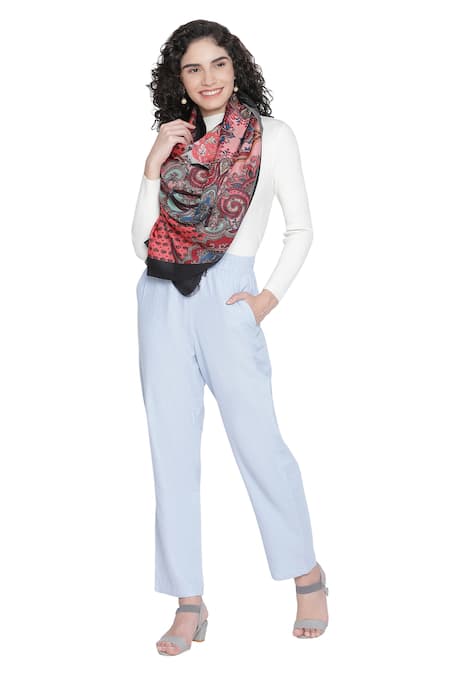 Shop Shingora Blue Printed Paisley And Floral Pattern Stole at Aza Fashions Shop_Shingora_Blue Printed Paisley And Floral Pattern Stole _at_Aza_Fashions