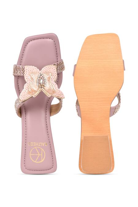 Shop Kaltheos Purple Embellished Luna Butterfly Block Heels at Aza Fashions Shop_Kaltheos_Purple Embellished Luna Butterfly Block Heels_at_Aza_Fashions
