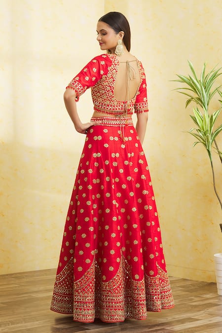 Vandana Sethi Floral Gota & Mirror Embroidered Bridal Lehenga Set 