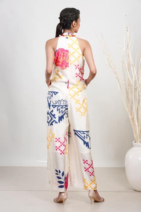 Garo Geometric Pattern Halter Jumpsuit 