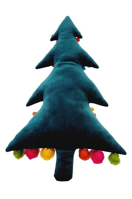 Shop_Throwpillow_Green Blend Of Cotton And Polyester Decorative Christmas Tree Shaped Cushion Cover_at_Aza_Fashions