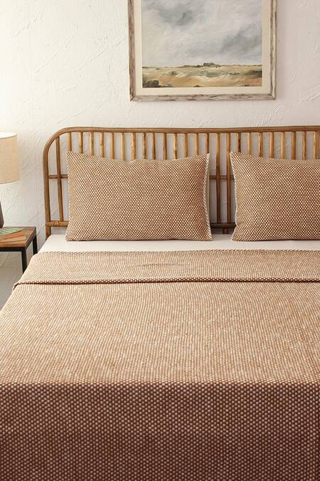Shop House This Brown 100% Cotton Vindhya Textured Pattern Bedcover at Aza Fashions Shop_House This_Brown 100% Cotton Vindhya Textured Pattern Bedcover_at_Aza_Fashions