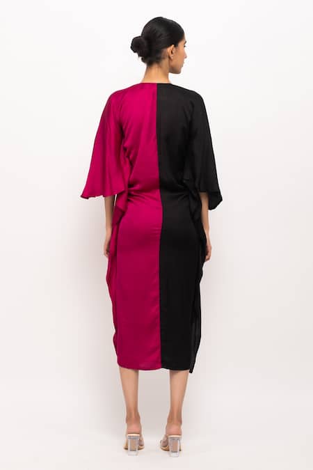 Shop Neora By Nehal Chopra Wine Silk V-neck Kaftan Bodycon Dress at Aza Fashions Shop_Neora By Nehal Chopra_Wine Silk V-neck Kaftan Bodycon Dress _at_Aza_Fashions