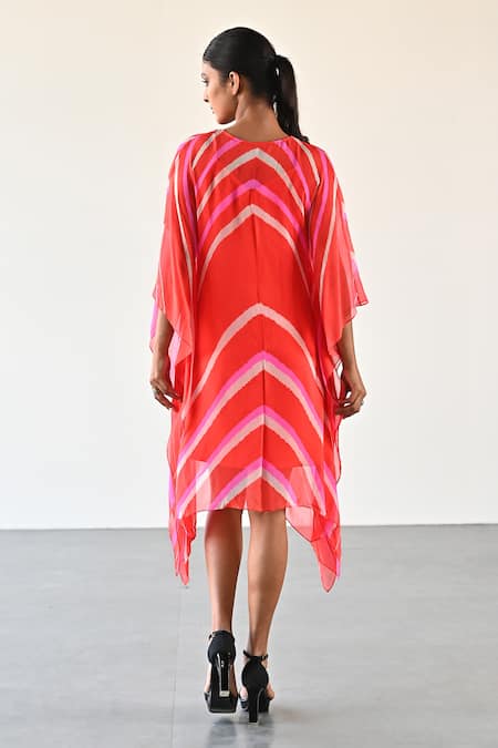 Shop K-Anshika Multi Color Georgette Beads, Sequins Keyhole Neck Embellished Stripe Dress at Aza Fashions Shop_K-Anshika_Multi Color Georgette Beads, Sequins Keyhole Neck Embellished Stripe Dress _at_Aza_Fashions