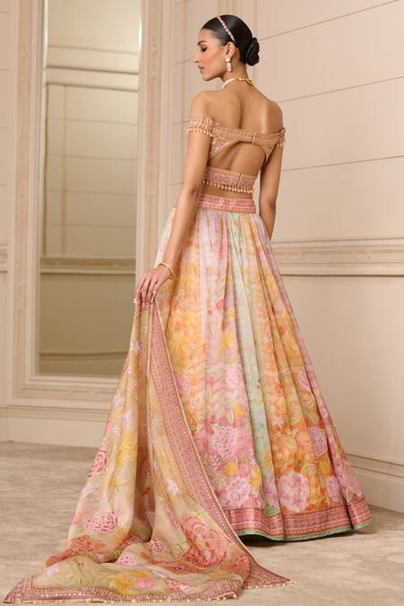 Shop Tarun Tahiliani Multi Color Faux Leather, Organza Embroidery Botanical Print Skirt Set at Aza Fashions Shop_Tarun Tahiliani_Multi Color Faux Leather, Organza Embroidery Botanical Print Skirt Set_at_Aza_Fashions