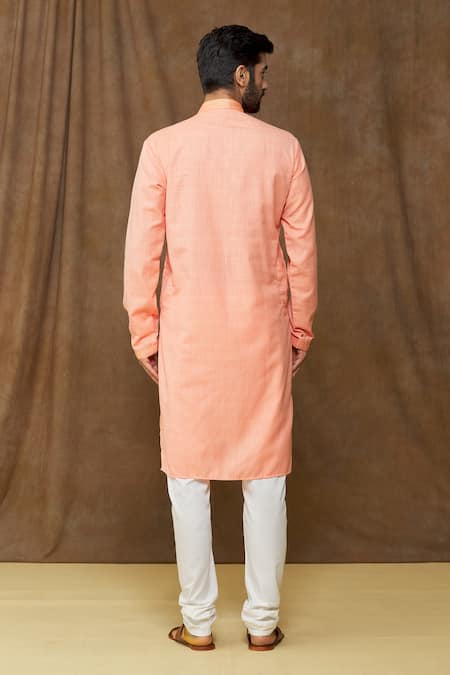 Shop Arihant Rai Sinha Pink Linen, Cotton Embroidery Straight Kurta at Aza Fashions Shop_Arihant Rai Sinha_Pink Linen, Cotton Embroidery Straight Kurta _at_Aza_Fashions