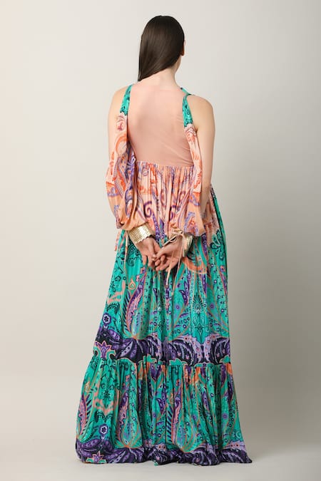 Shop_Limerick By Abirr N' Nanki_Multi Color Organza, Crepe Embroidery Diara Floral And Paisley Pattern Dress _at_Aza_Fashions