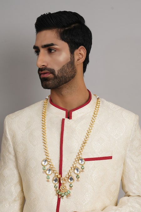 Shop Ruby Raang White Kundan Teardrop Necklace at Aza Fashions Shop_Ruby Raang_White Kundan Teardrop Necklace _at_Aza_Fashions