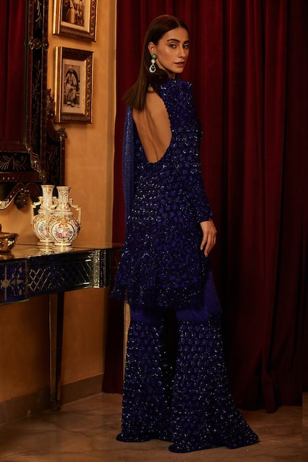 The House Of Exotique Embroidered Crystal Embellished Sharara Set 