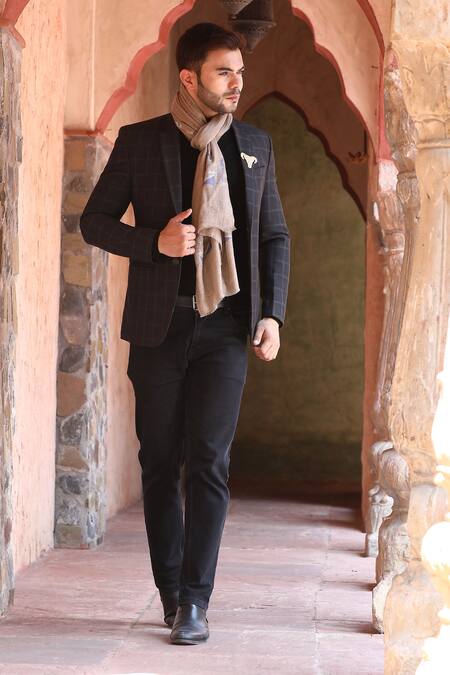 Shop Dusala Grey Embroidered Handwoven Cashmere Fine Wool Stone Work Stole at Aza Fashions Shop_Dusala_Grey Embroidered Handwoven Cashmere Fine Wool Stone Work Stole_at_Aza_Fashions