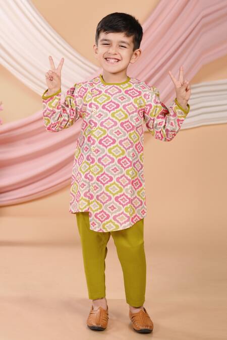 The Blue Morphology Asymmetric Panel Printed Kurta & Pant Set 