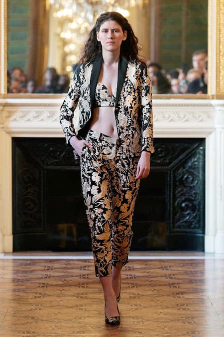 Dash And Dot Black 20% Viscose, 3% Elastane, 77% Polyester Gara Embroidered And Pant Set Online at Aza Fashions Dash And Dot_Black 20% Viscose, 3% Elastane, 77% Polyester Gara Embroidered And Pant Set _Online_at_Aza_Fashions