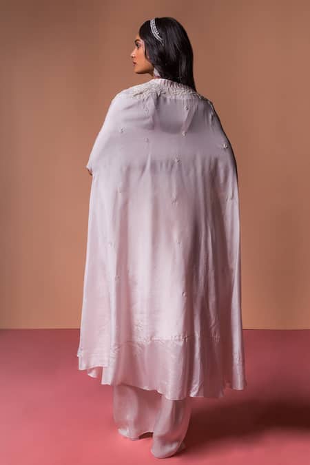 Soha By Harleen And Sona Silk Floral Crystal Embellished Cape Dhoti Skirt Set 