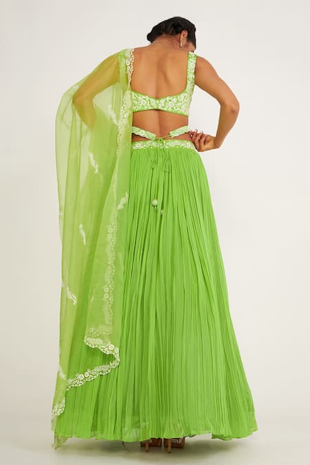 Shop Asaga Green Silk, Organza, Viscose Embroidery Rylee Floral Waistband Lehenga Set at Aza Fashions Shop_Asaga_Green Silk, Organza, Viscose Embroidery Rylee Floral Waistband Lehenga Set _at_Aza_Fashions