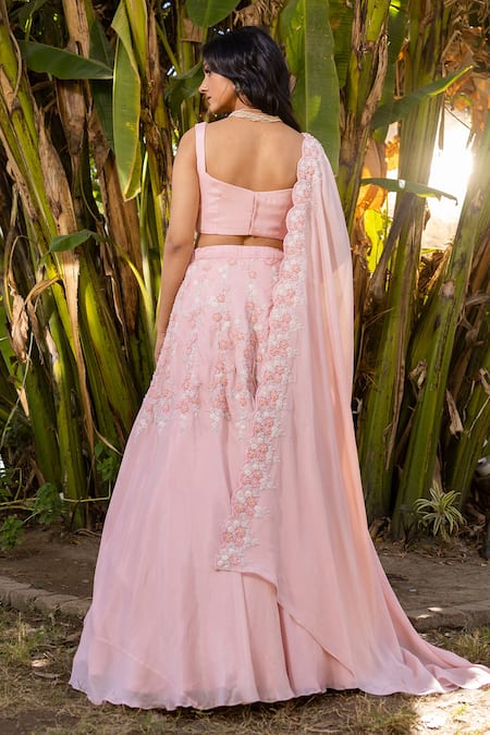 Shop Suruchi Parakh Pink Georgette Pearls, Embroidery Sweetheart Neck Blouse Lehenga Set at Aza Fashions Shop_Suruchi Parakh_Pink Georgette Pearls, Embroidery Sweetheart Neck Blouse Lehenga Set _at_Aza_Fashions