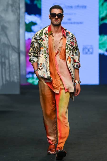 Shop Mahima Mahajan Multi Color Organza, Satin Ombre Effect Shirt at Aza Fashions Shop_Mahima Mahajan_Multi Color Organza, Satin Ombre Effect Shirt _at_Aza_Fashions