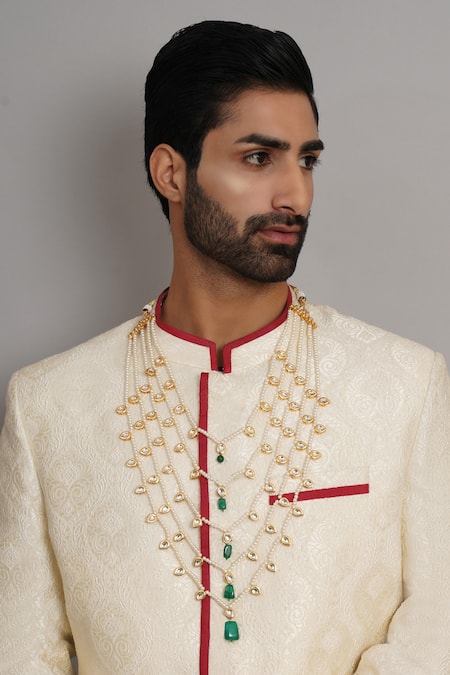 Shop Ruby Raang White Kundan And Pearl Studded Necklace at Aza Fashions Shop_Ruby Raang_White Kundan And Pearl Studded Necklace _at_Aza_Fashions